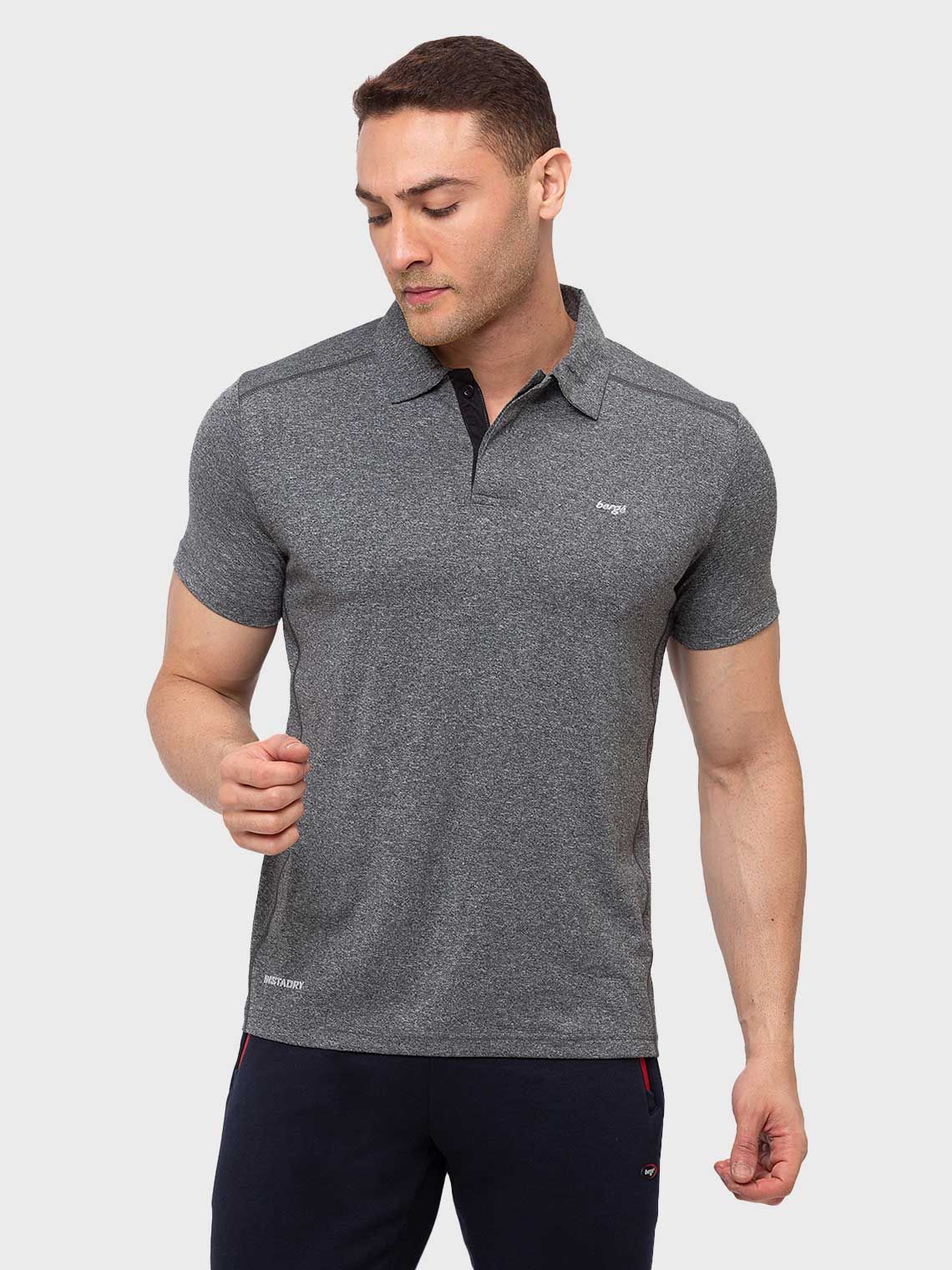 Men Slim Fit Melange Collar T-Shirt