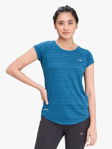Women Round Neck Wave Stripe T shirt