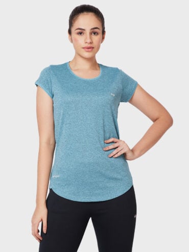 Women Round Neck Melange Slimfit T-shirt